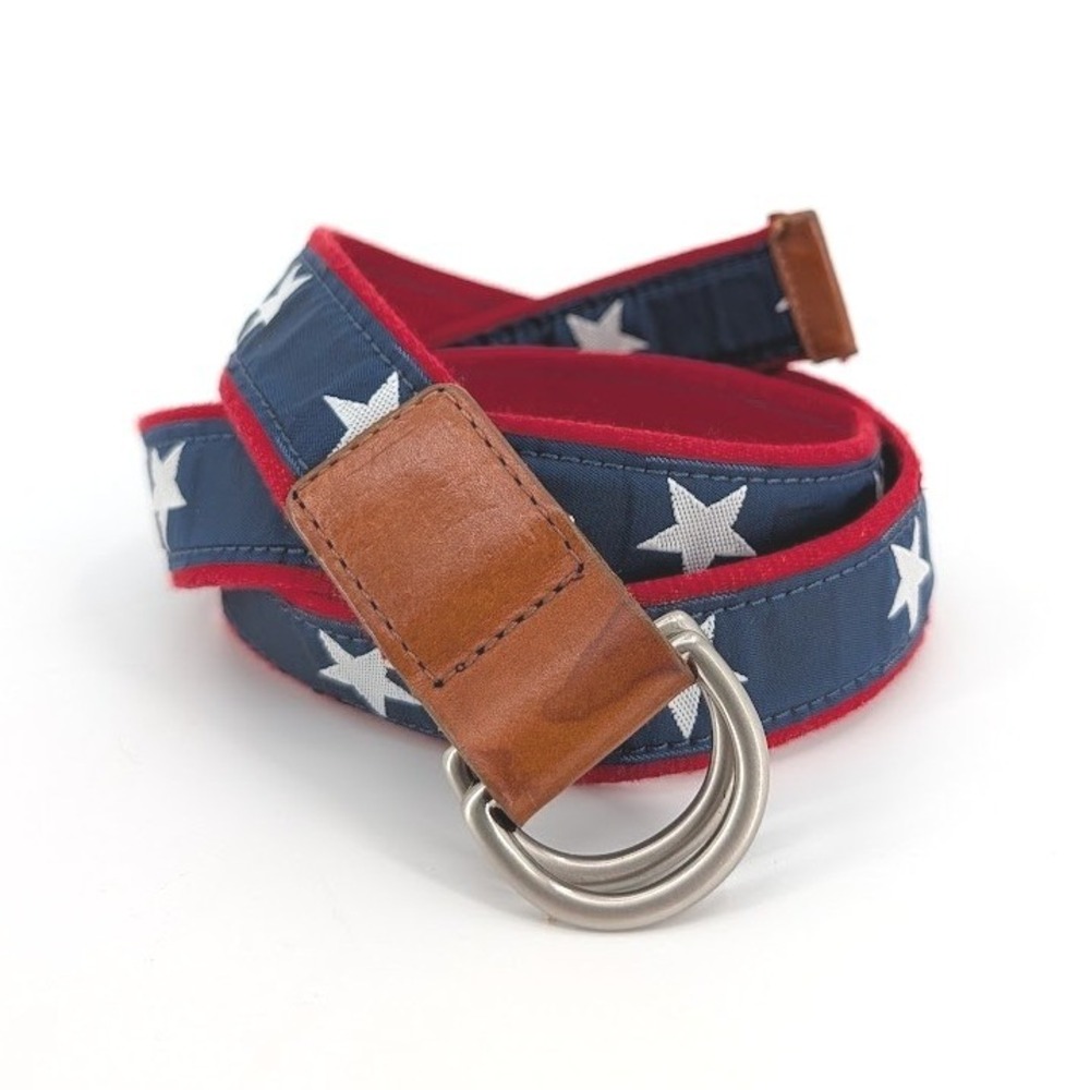 Talbots Stars & Stripes D-Ring Belt Red White Blue American Canvas Leather L
